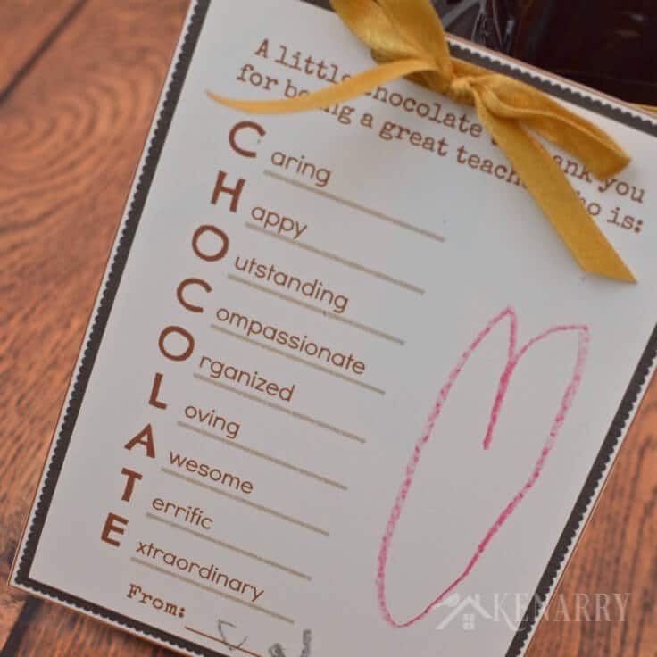 Teacher Appreciation Gift: Free Printable Tag for Chocolate